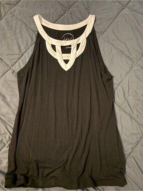 INC International Concepts Black Tank with White Trim Cutout Neck